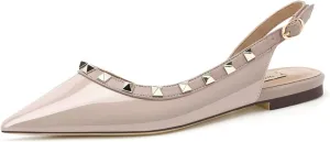 Helenbra Women's Rivet Pointed Toe Closed Toe Flats Sandals,Sexy Studded Adjustable Buckle Slingback Shoes Comfort Slip On Walking Travel Office Ballet Flat Shoes