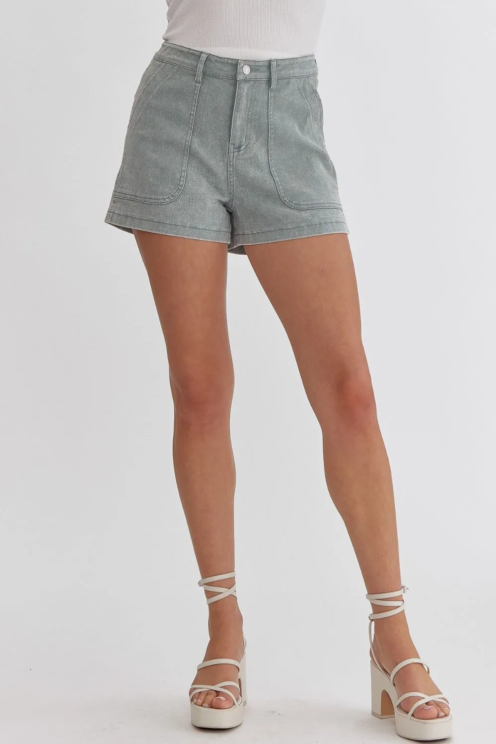 High Rise Denim Stretch Shorts