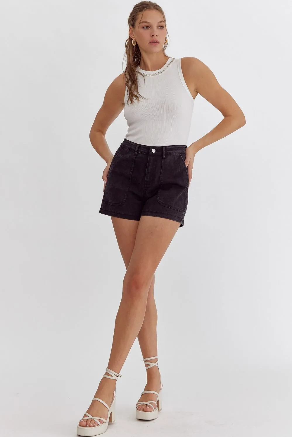 High Rise Denim Stretch Shorts