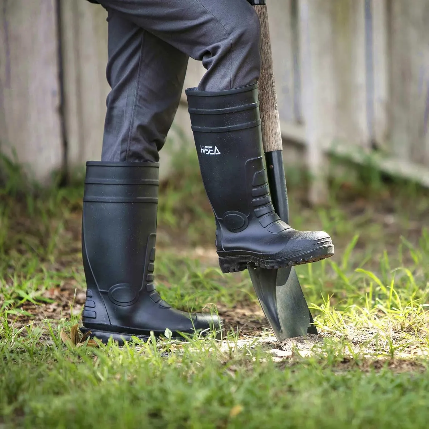 HISEA Men's Steel Toe Rain Boots PVC Rubber Boots, Waterproof Garden Fishing Outdoor Work Boots, Durable Slip Resistant Knee Boots for Agriculture and Industrial Working