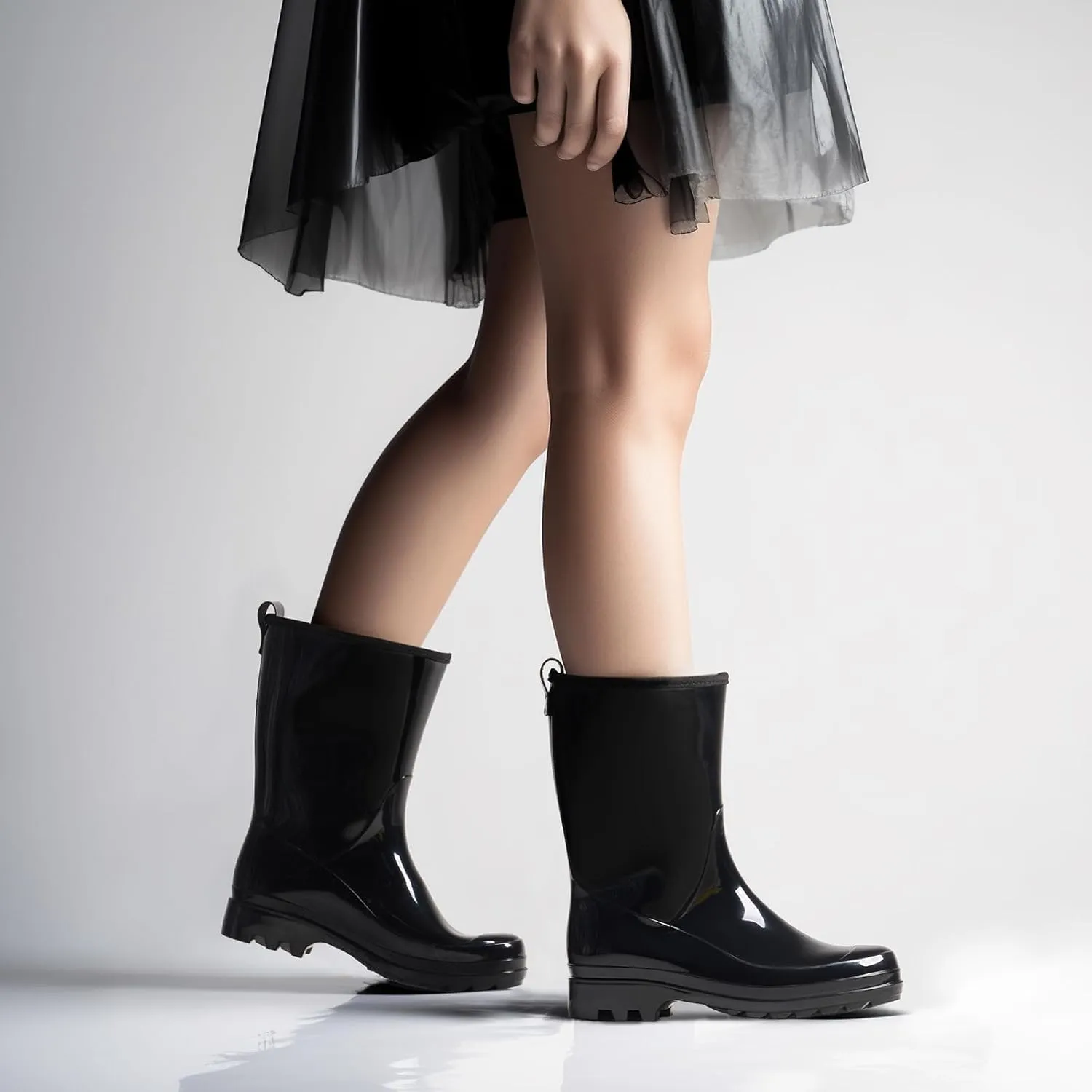 HISEA Women's Mid Calf Rain Boots Waterproof Garden Shoes Fashion Rubber Boots Anti-Slipping Rainboots for Ladies with Comfort Insole Lightweight Mid Height Outdoor Rain Shoes