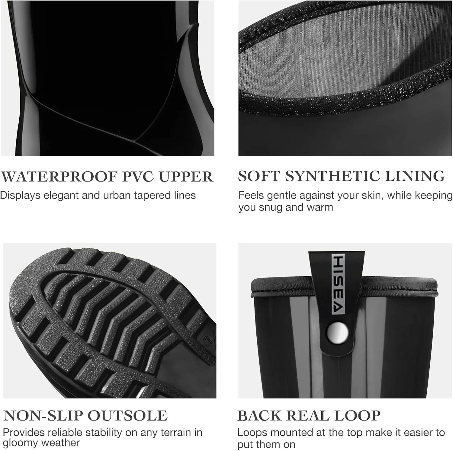 HISEA Women's Mid Calf Rain Boots Waterproof Garden Shoes Fashion Rubber Boots Anti-Slipping Rainboots for Ladies with Comfort Insole Lightweight Mid Height Outdoor Rain Shoes