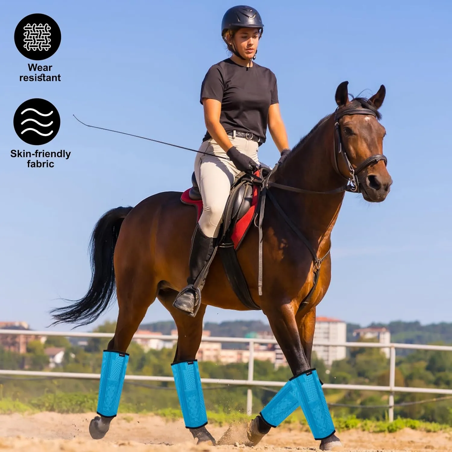 Horse Fly Boots, Breathable Mesh Protection Set of 4, Comfortable Horse Leggings, Breathable Mesh Design, Equine Supplies for Reduce Stomping, Hoof Damage & Leg Fatigue (Blue, Medium)