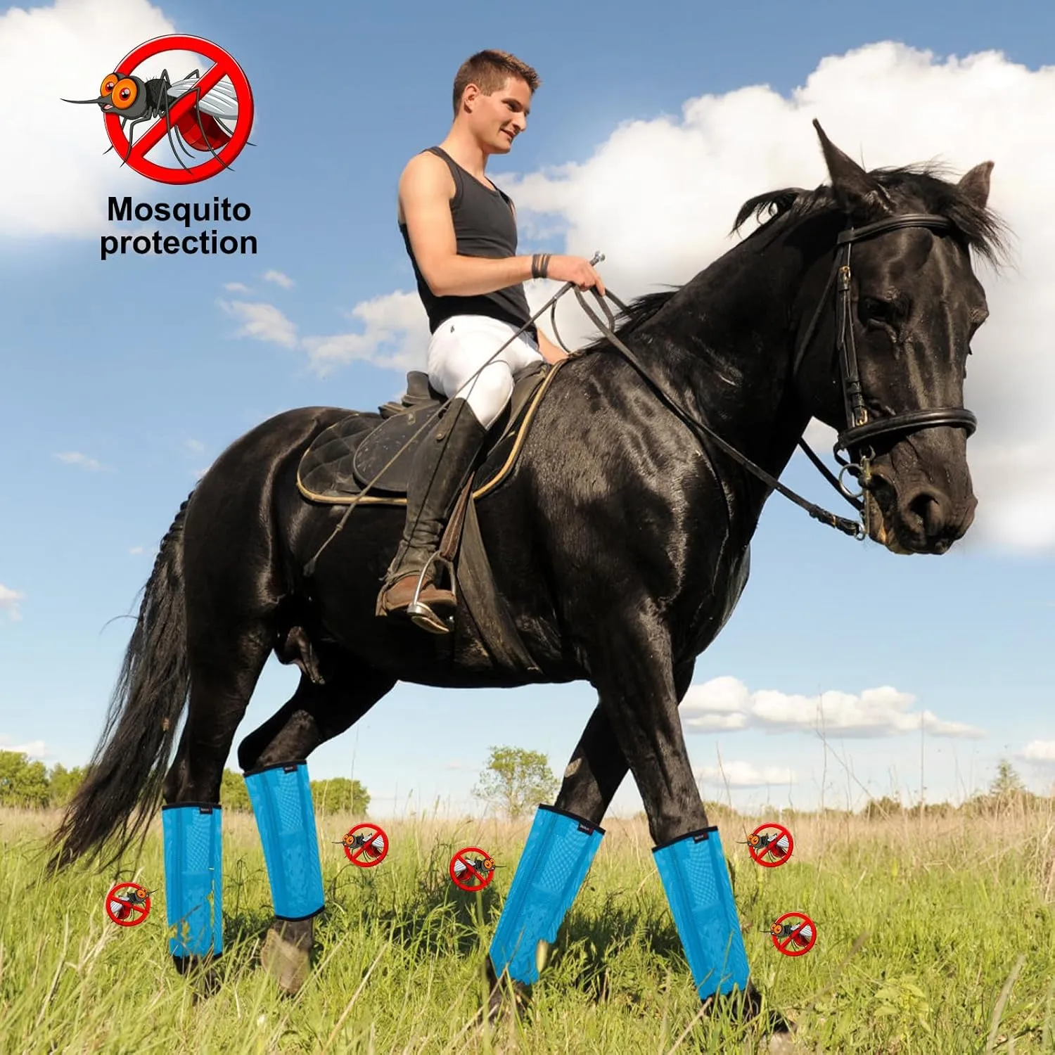 Horse Fly Boots, Breathable Mesh Protection Set of 4, Comfortable Horse Leggings, Breathable Mesh Design, Equine Supplies for Reduce Stomping, Hoof Damage & Leg Fatigue (Blue, Medium)