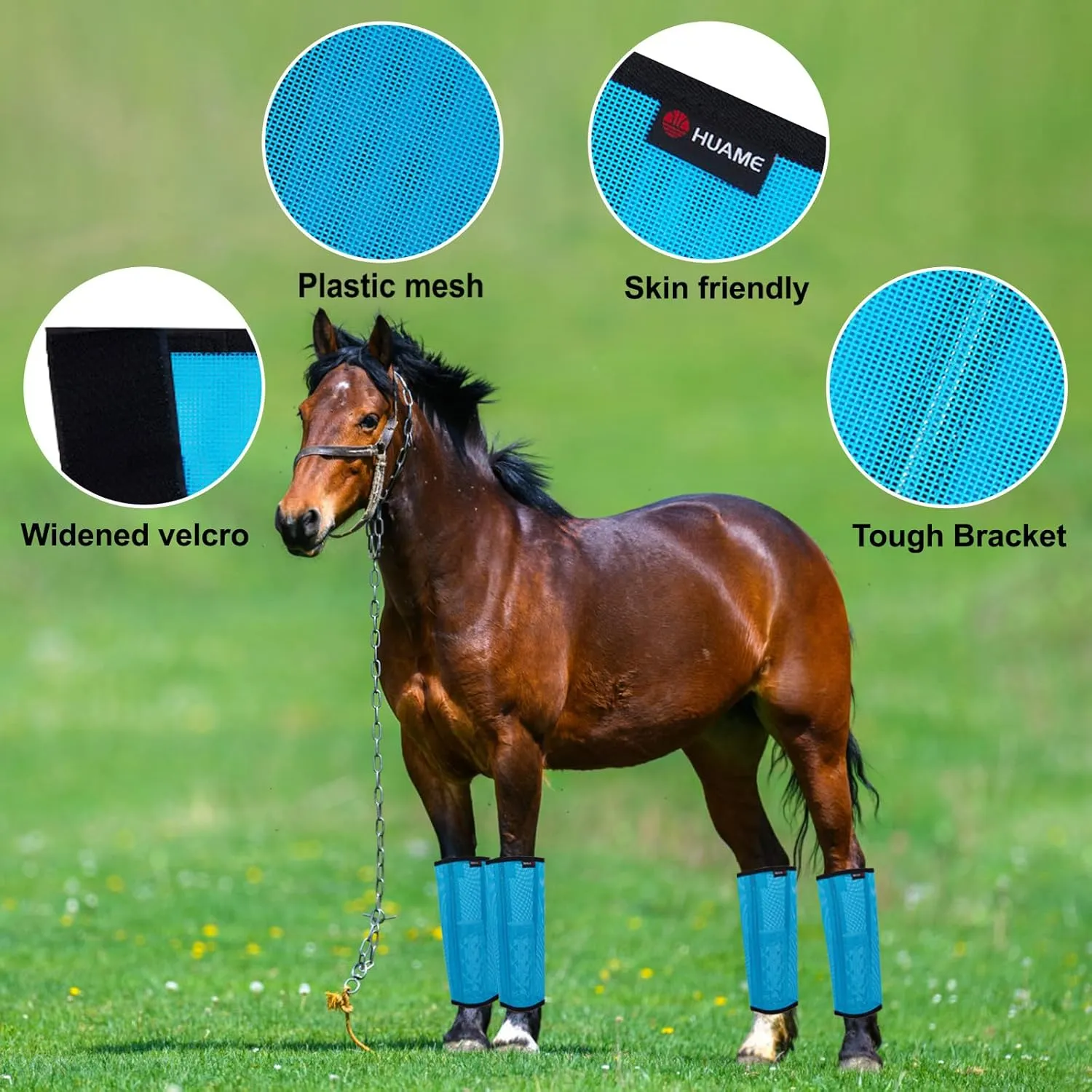 Horse Fly Boots, Breathable Mesh Protection Set of 4, Comfortable Horse Leggings, Breathable Mesh Design, Equine Supplies for Reduce Stomping, Hoof Damage & Leg Fatigue (Blue, Medium)