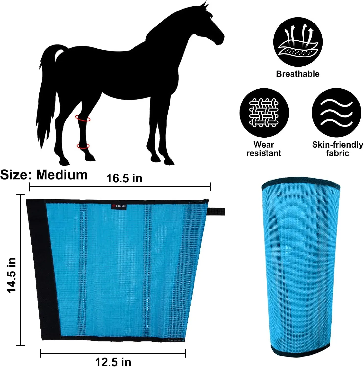 Horse Fly Boots, Breathable Mesh Protection Set of 4, Comfortable Horse Leggings, Breathable Mesh Design, Equine Supplies for Reduce Stomping, Hoof Damage & Leg Fatigue (Blue, Medium)