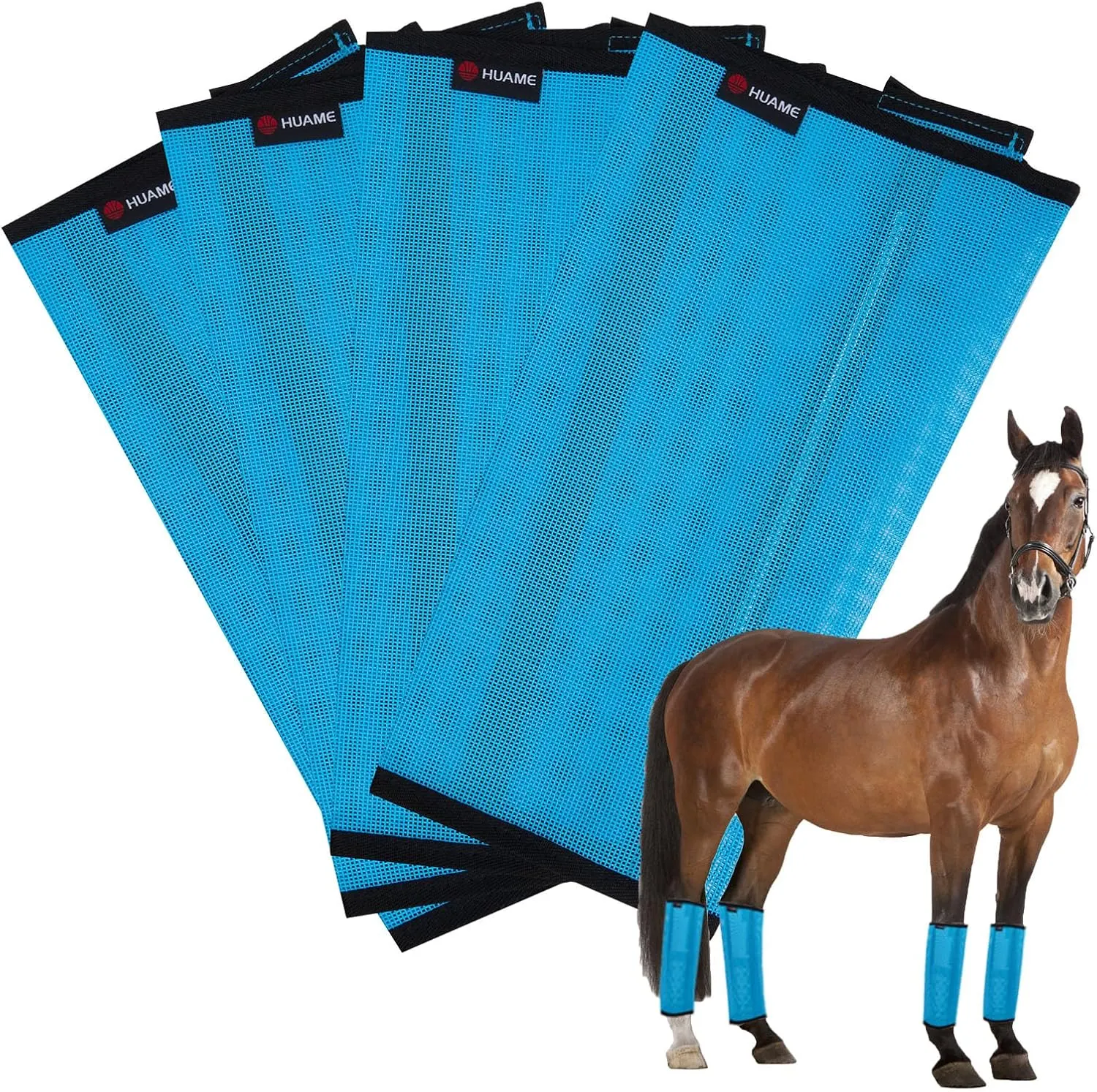 Horse Fly Boots, Breathable Mesh Protection Set of 4, Comfortable Horse Leggings, Breathable Mesh Design, Equine Supplies for Reduce Stomping, Hoof Damage & Leg Fatigue (Blue, Medium)