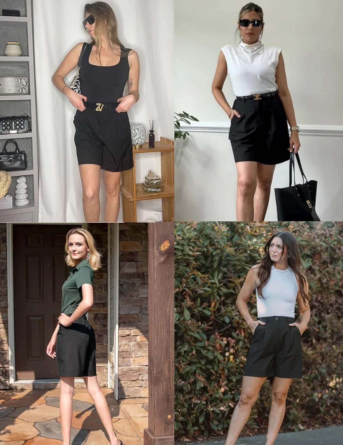 HOTOUCH Bermuda Shorts for Women Summer Dressy Casual Elastic High Waisted Wide Leg Knee Length Shorts with Pockets