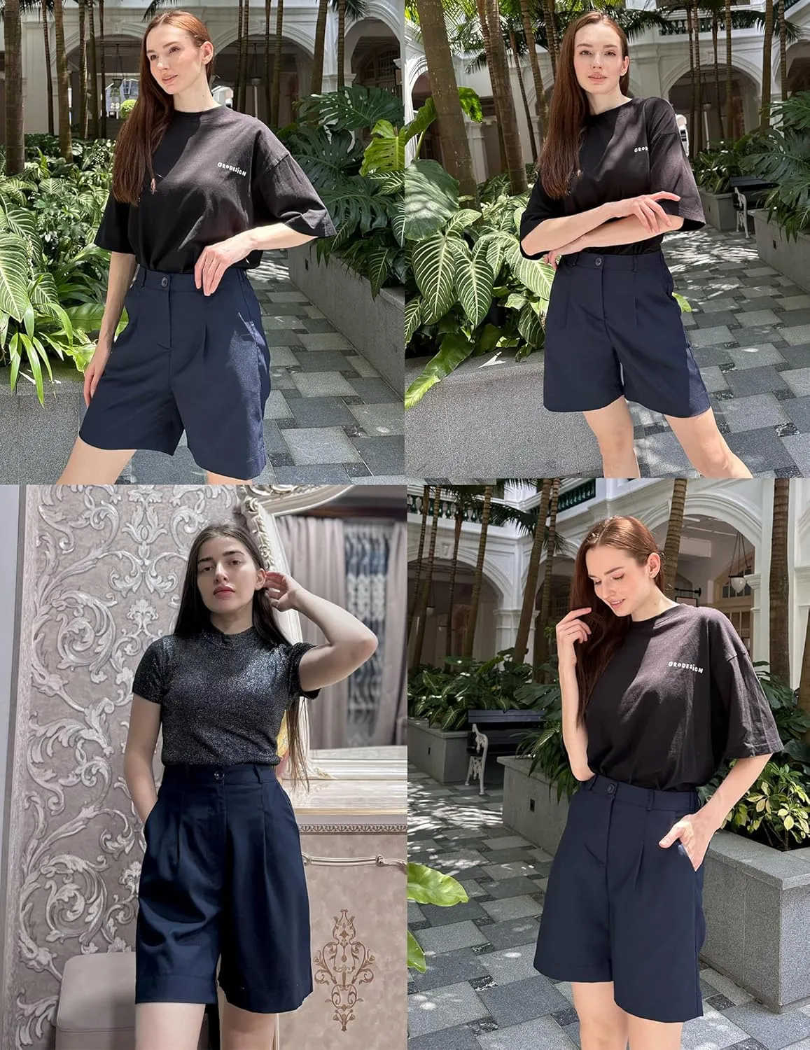HOTOUCH Bermuda Shorts for Women Summer Dressy Casual Elastic High Waisted Wide Leg Knee Length Shorts with Pockets