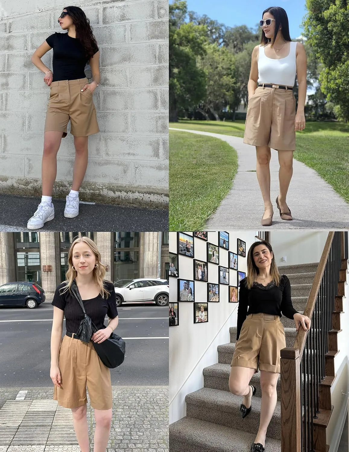 HOTOUCH Bermuda Shorts for Women Summer Dressy Casual Elastic High Waisted Wide Leg Knee Length Shorts with Pockets