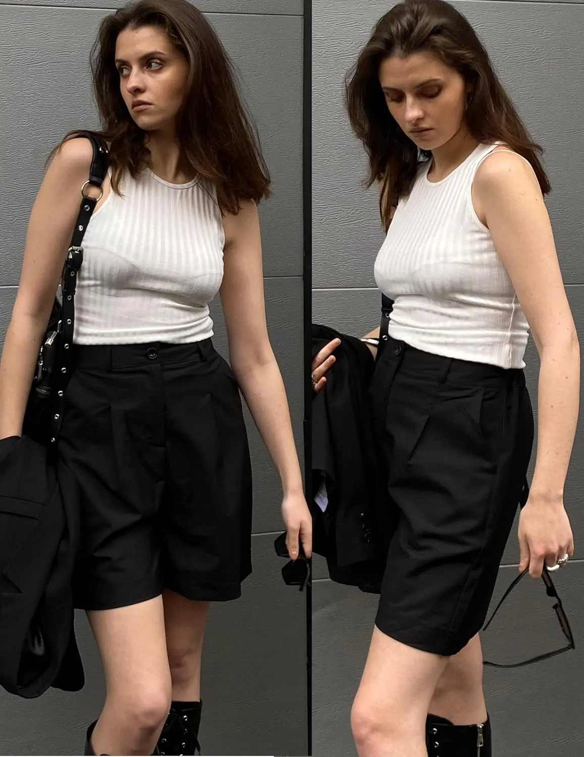 HOTOUCH Bermuda Shorts for Women Summer Dressy Casual Elastic High Waisted Wide Leg Knee Length Shorts with Pockets