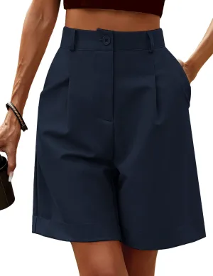 HOTOUCH Bermuda Shorts for Women Summer Dressy Casual Elastic High Waisted Wide Leg Knee Length Shorts with Pockets