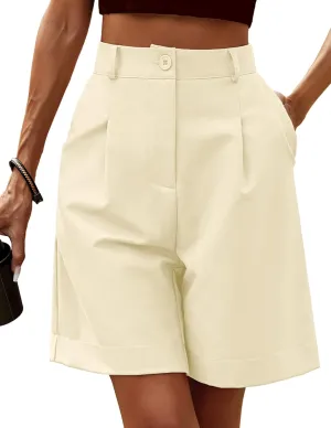 HOTOUCH Bermuda Shorts for Women Summer Dressy Casual Elastic High Waisted Wide Leg Knee Length Shorts with Pockets