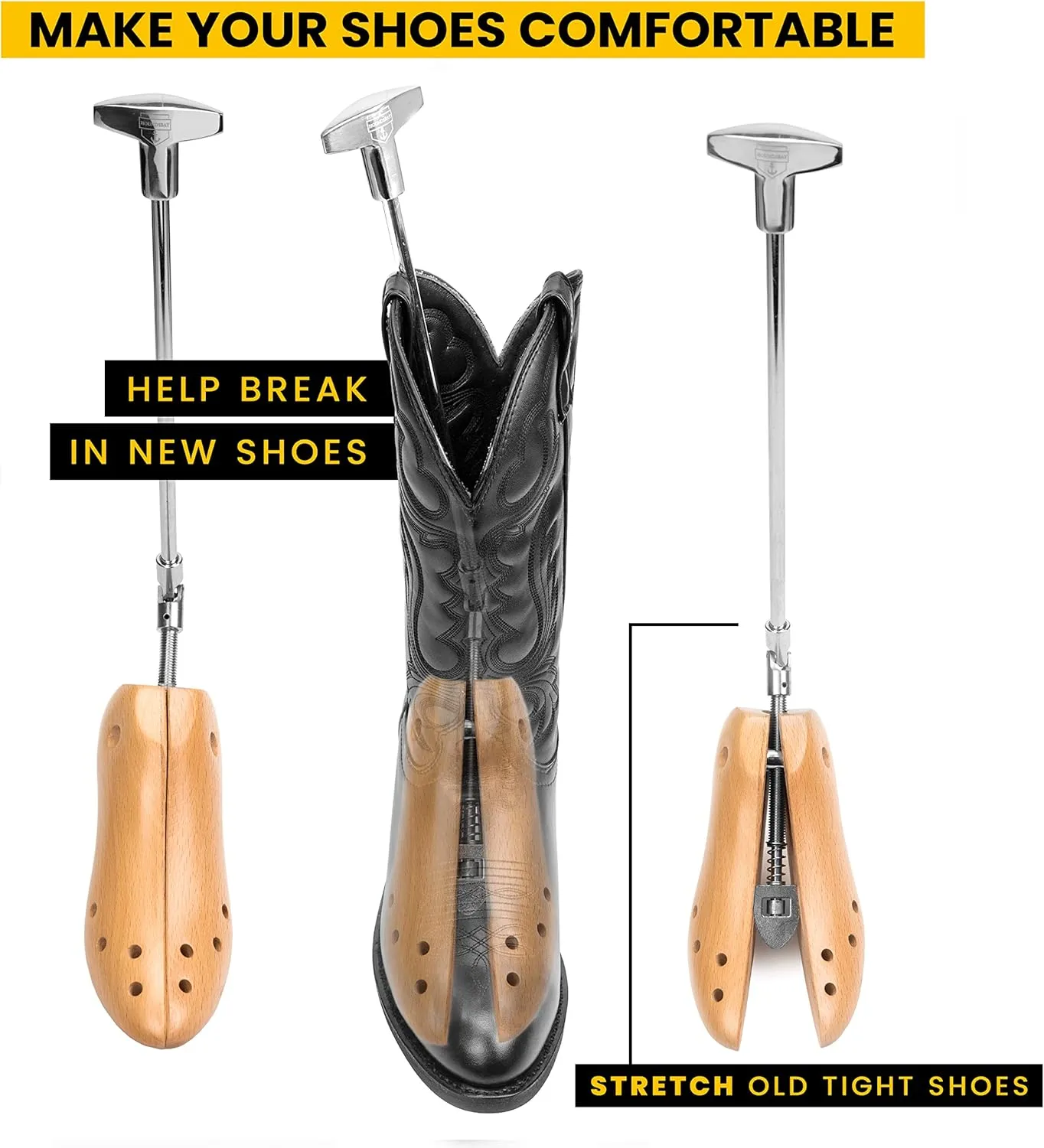 HOUNDSBAY Bloodhound Professional Western Cowboy Boot Stretcher for Men & Women - Widener Shoe Stretcher For Cowboy Boots
