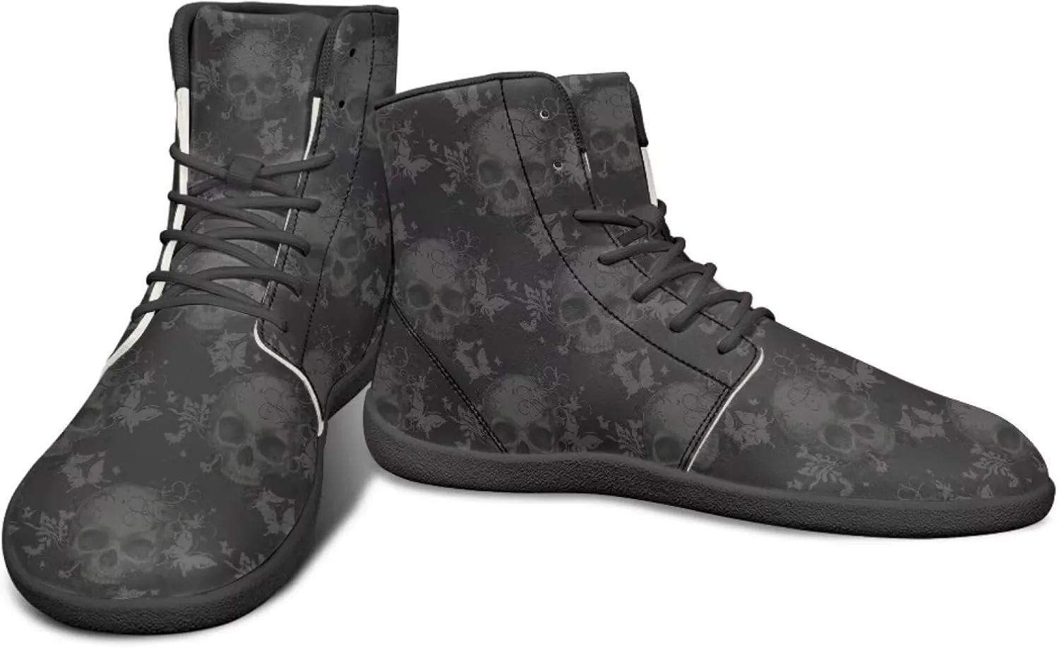 Howilath Gothic Skull Print High Top Sneakers for Men Wide Toe Barefoot Shoes Running Shoe with Anti-Skid Sole
