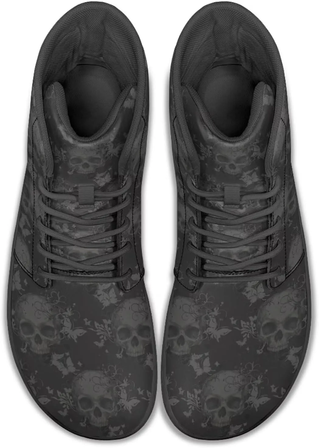 Howilath Gothic Skull Print High Top Sneakers for Men Wide Toe Barefoot Shoes Running Shoe with Anti-Skid Sole