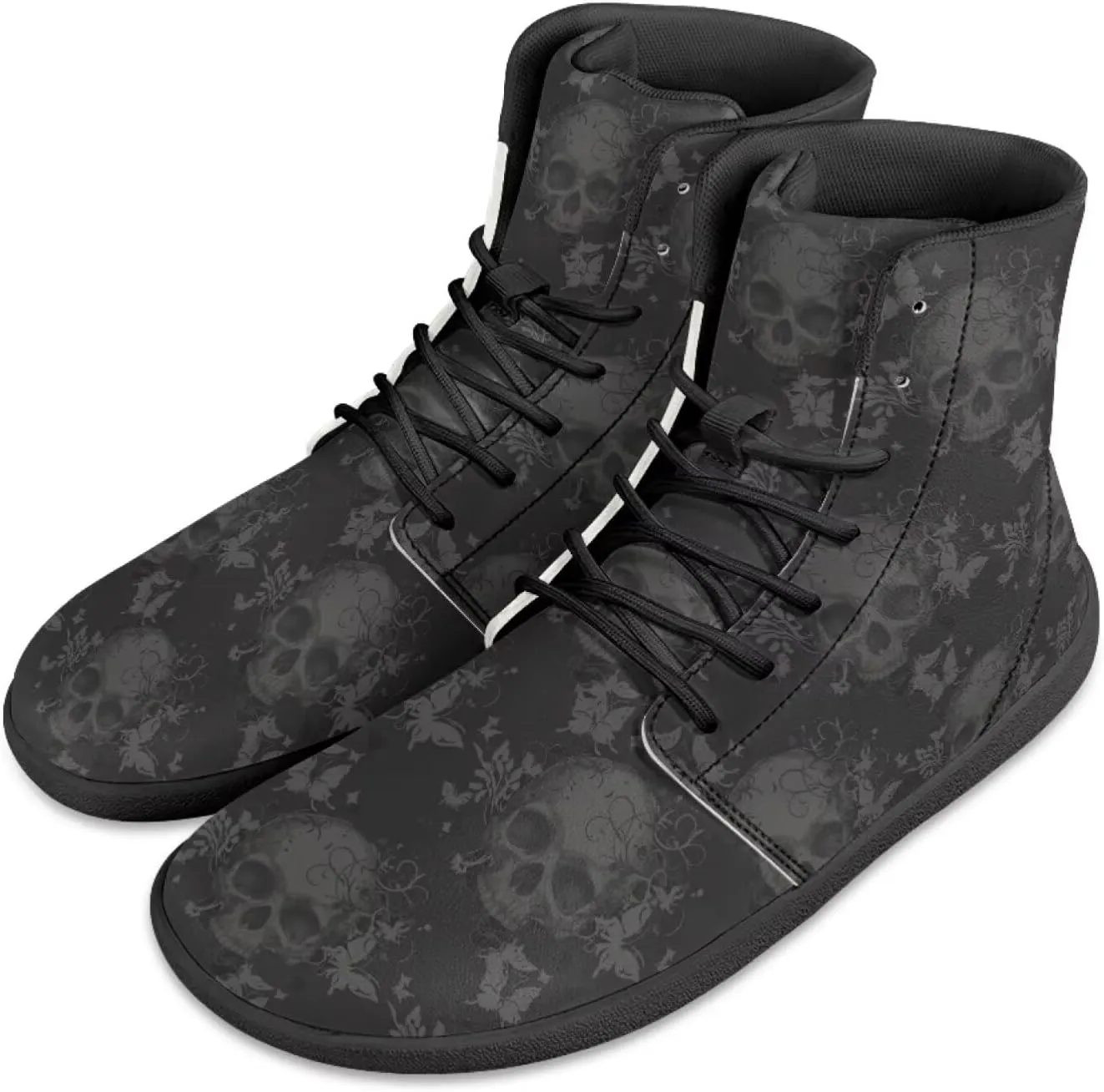 Howilath Gothic Skull Print High Top Sneakers for Men Wide Toe Barefoot Shoes Running Shoe with Anti-Skid Sole