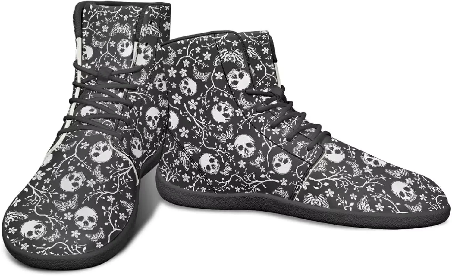 Howilath Gothic Skull Print High Top Sneakers for Men Wide Toe Barefoot Shoes Running Shoe with Anti-Skid Sole