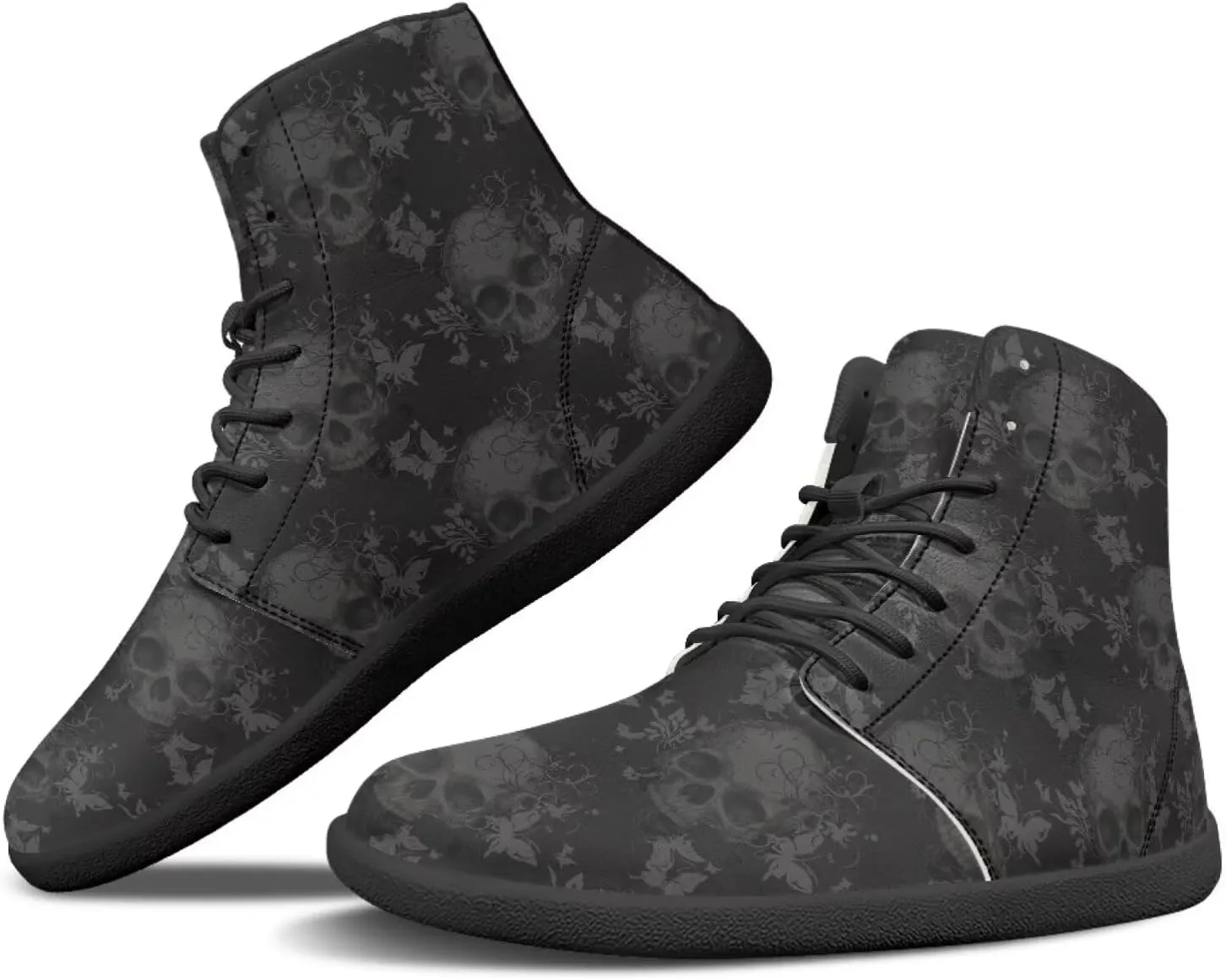 Howilath Gothic Skull Print High Top Sneakers for Men Wide Toe Barefoot Shoes Running Shoe with Anti-Skid Sole