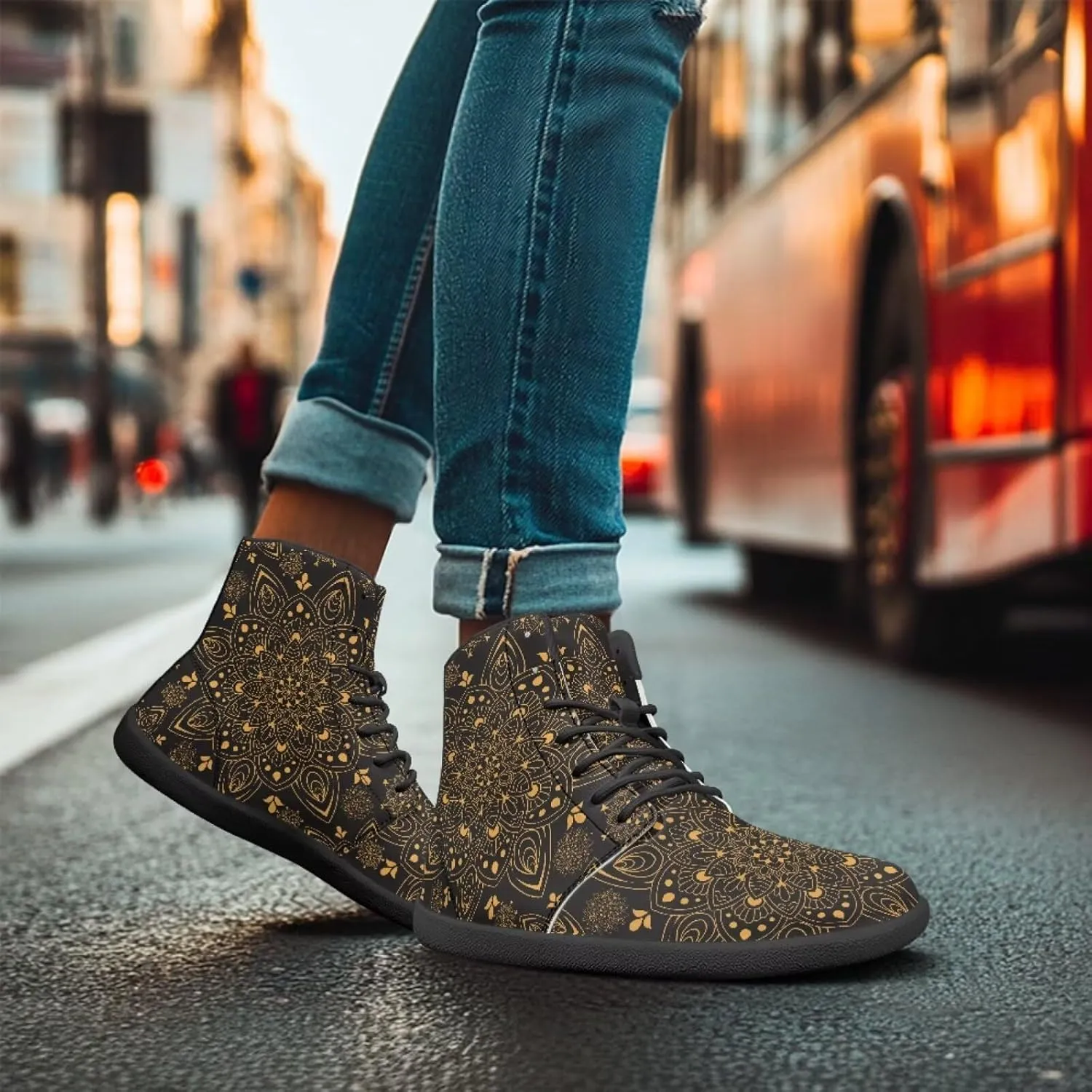 Howilath Horse Print High Top Sneakers for Men Wide Toe Barefoot Shoes Zero Drop Running Cross Training Shoe