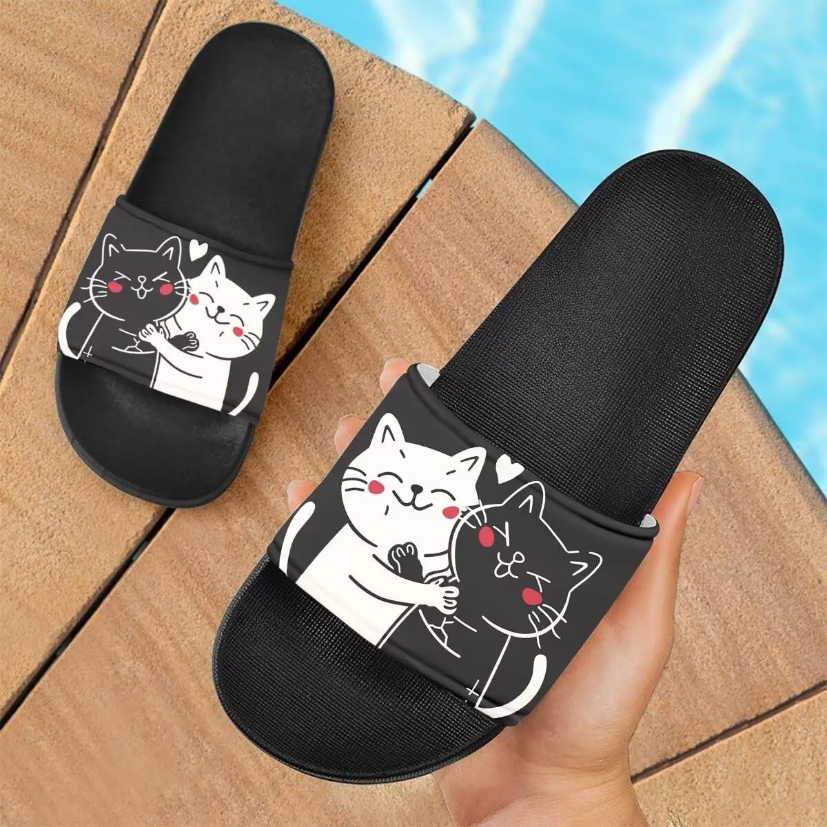 Howilath Women's Casual Slide Sandals, Cartoon Animals Print Comfortable Soft Sole Non-Slip Open Toe EVA Flat Sandals