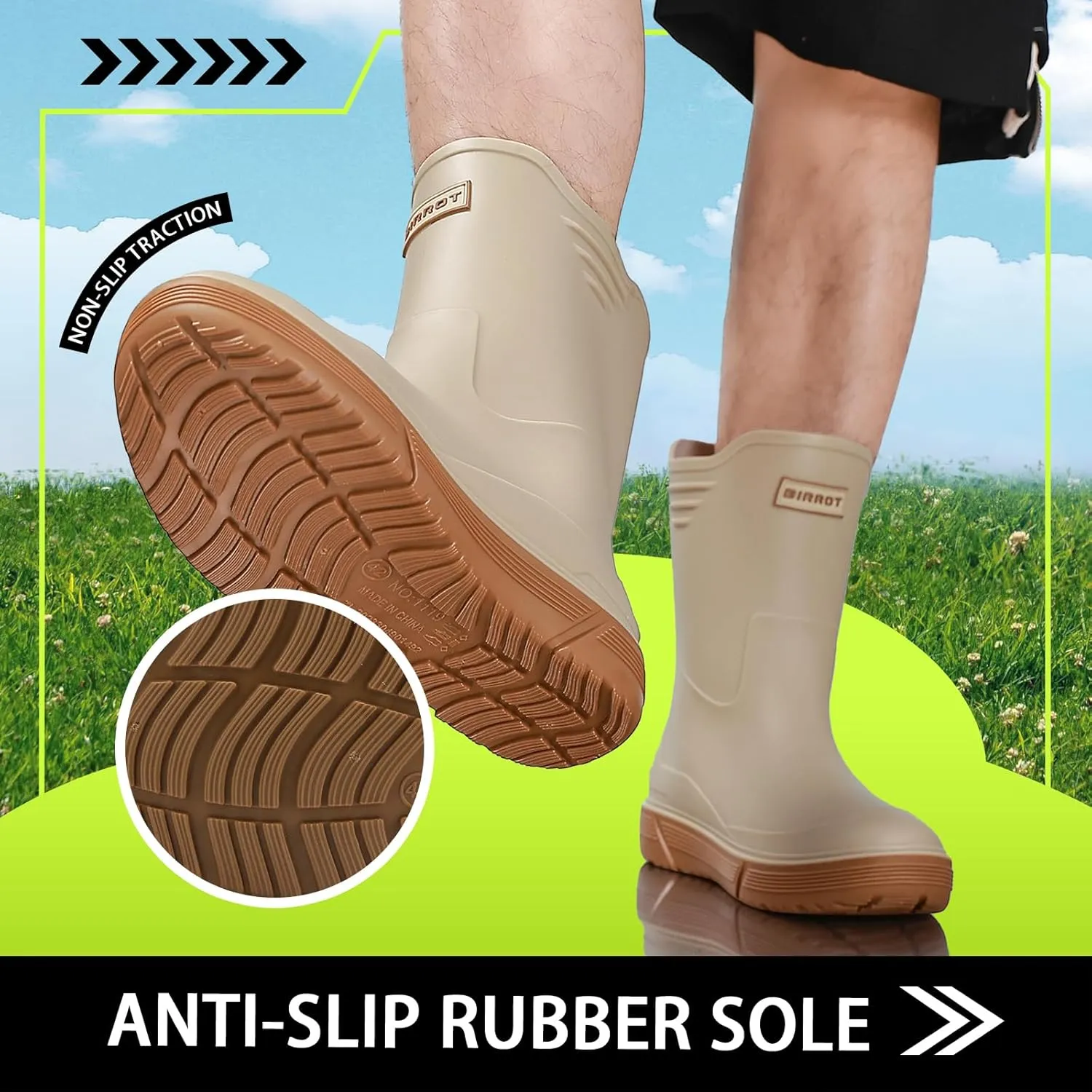 Hsttgsr Rain Boots for Men Waterproof Fashionable Rubber Boots Non-slip Outdoor Garden Boots Mid Calf Muck Work Shoes Comfort Lightweight Rainboots for Fishing Climbing