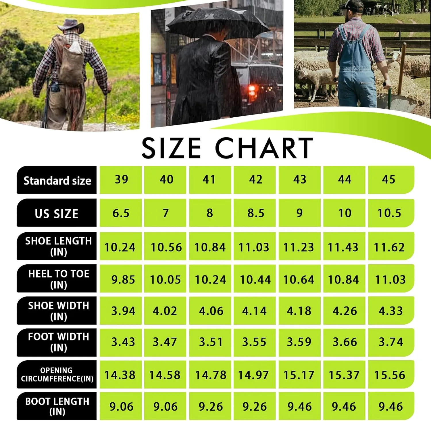 Hsttgsr Rain Boots for Men Waterproof Fashionable Rubber Boots Non-slip Outdoor Garden Boots Mid Calf Muck Work Shoes Comfort Lightweight Rainboots for Fishing Climbing