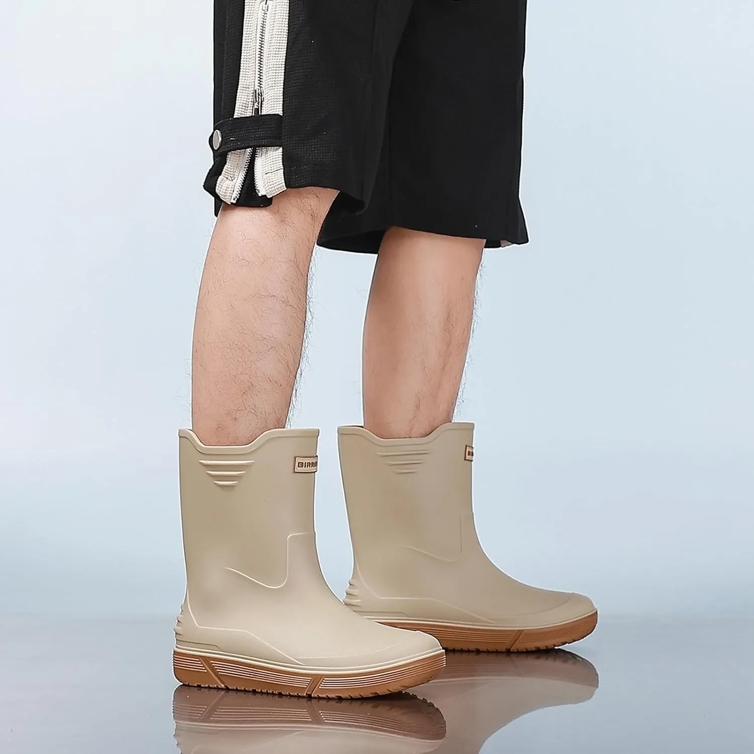 Hsttgsr Rain Boots for Men Waterproof Fashionable Rubber Boots Non-slip Outdoor Garden Boots Mid Calf Muck Work Shoes Comfort Lightweight Rainboots for Fishing Climbing