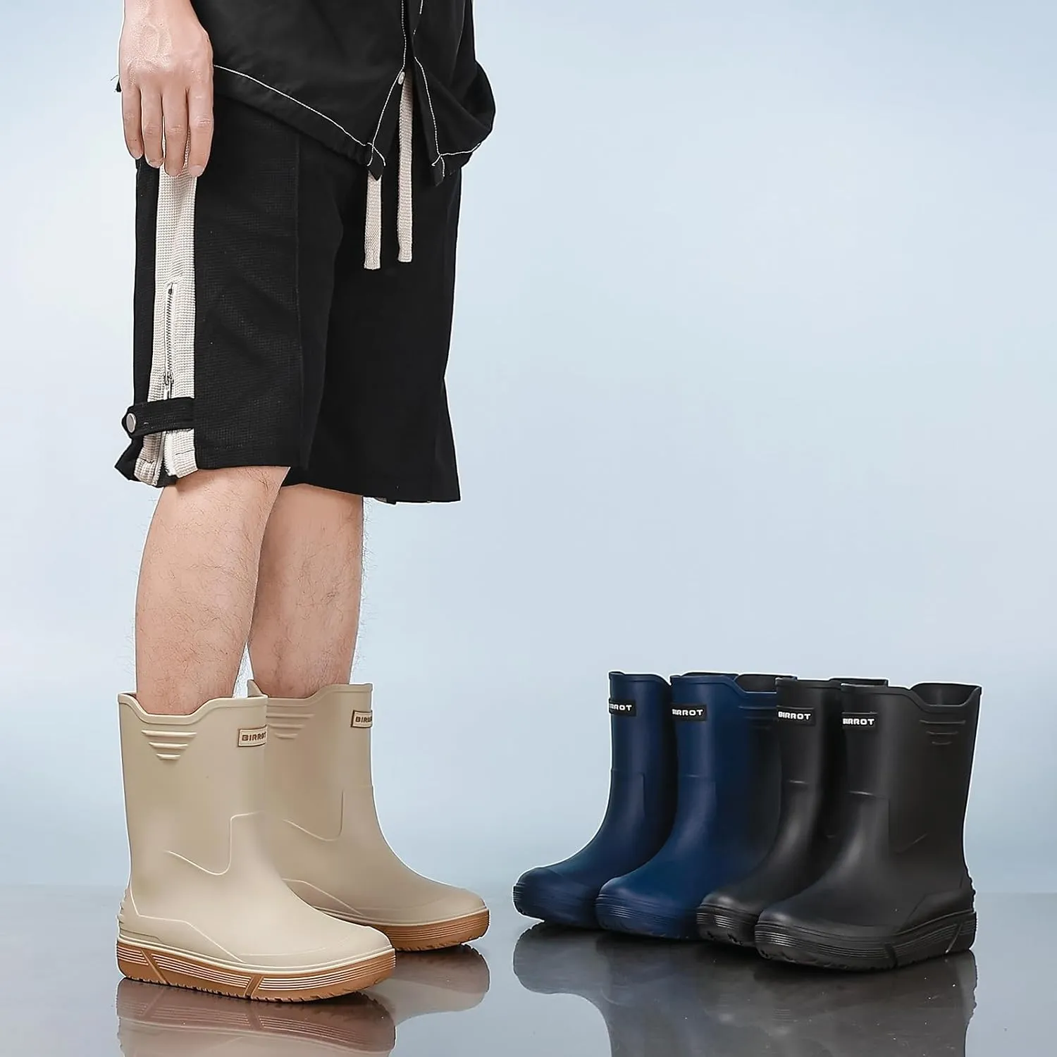 Hsttgsr Rain Boots for Men Waterproof Fashionable Rubber Boots Non-slip Outdoor Garden Boots Mid Calf Muck Work Shoes Comfort Lightweight Rainboots for Fishing Climbing