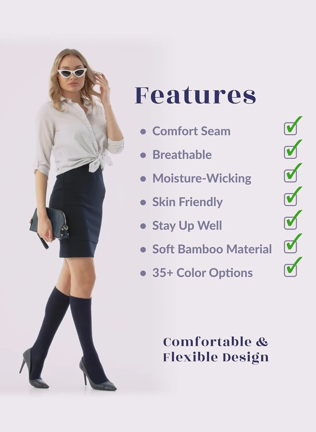 Hugh Ugoli Choose Your Colors & Make Your Custom Orders | Women's Bamboo Knee High Socks Shoe Size 5-8/8-11, 3 Pairs