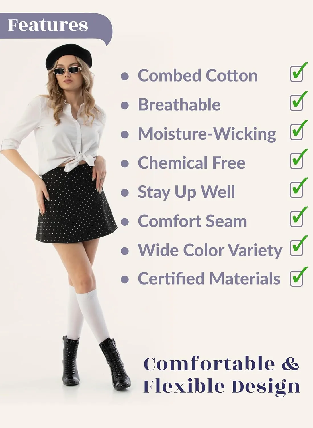Hugh Ugoli Women Cotton Knee High Socks, Comfort Seam, Long Dress Socks, Soft, Lightweight, Size 5-8 & 8-11, 3 & 4 Pairs