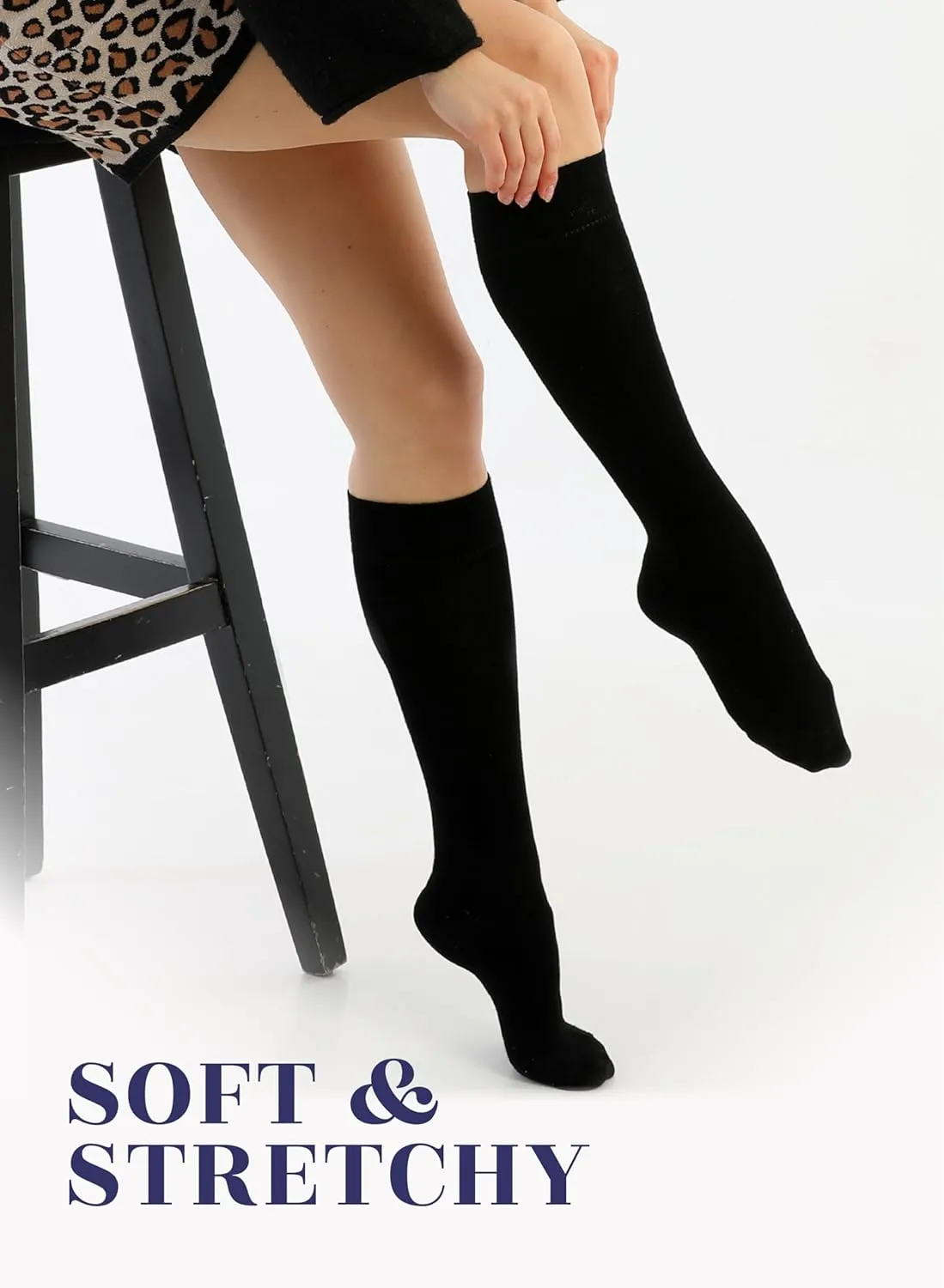 Hugh Ugoli Women Cotton Knee High Socks, Comfort Seam, Long Dress Socks, Soft, Lightweight, Size 5-8 & 8-11, 3 & 4 Pairs