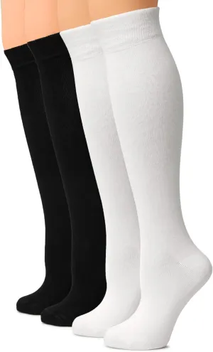 Hugh Ugoli Women Cotton Knee High Socks, Comfort Seam, Long Dress Socks, Soft, Lightweight, Size 5-8 & 8-11, 3 & 4 Pairs