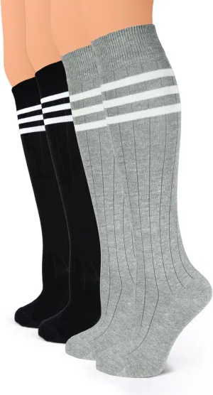 Hugh Ugoli Women Cotton Knee High Socks, Comfort Seam, Long Dress Socks, Soft, Lightweight, Size 5-8 & 8-11, 3 & 4 Pairs