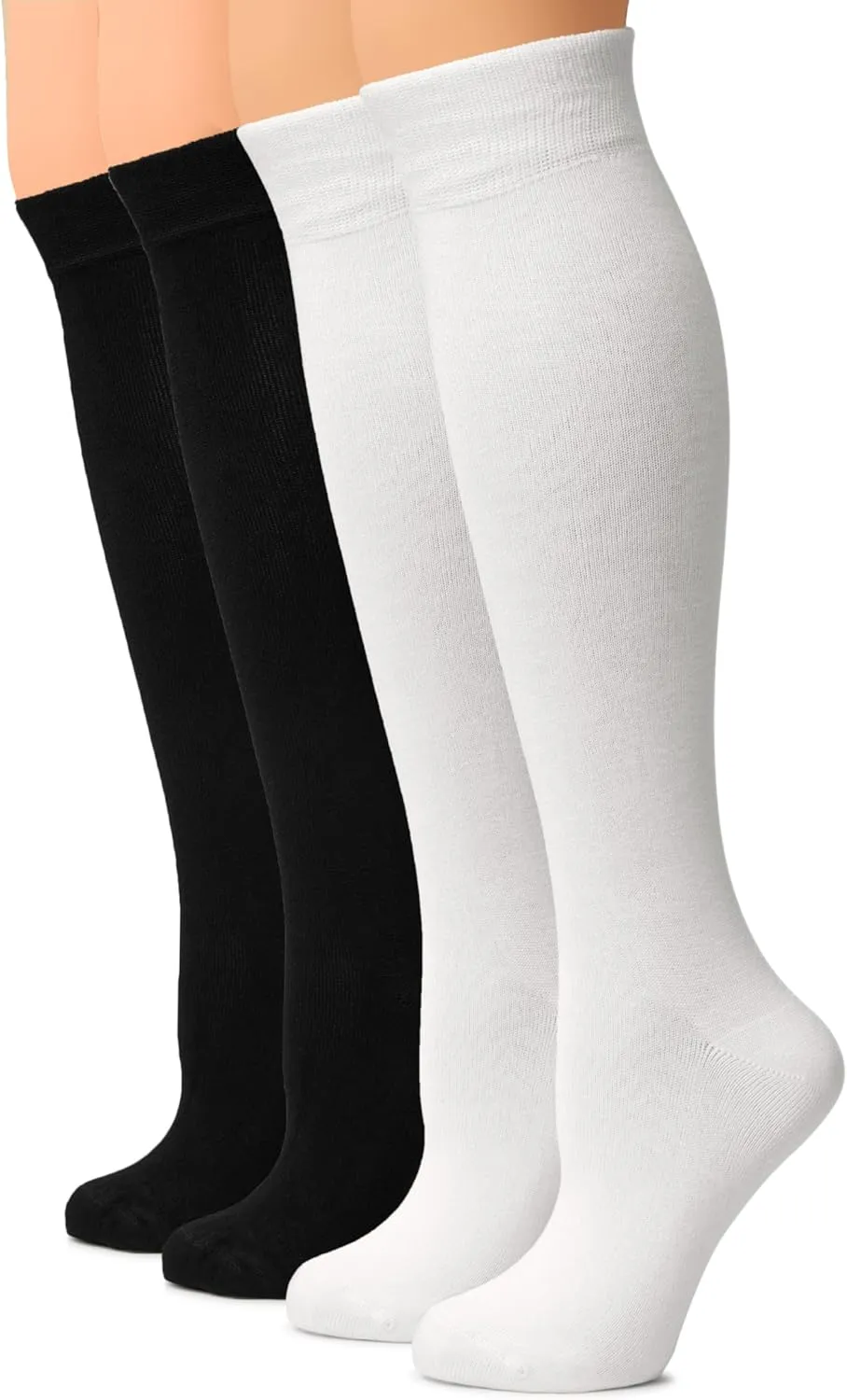 Hugh Ugoli Women Cotton Knee High Socks, Comfort Seam, Long Dress Socks, Soft, Lightweight, Size 5-8 & 8-11, 3 & 4 Pairs