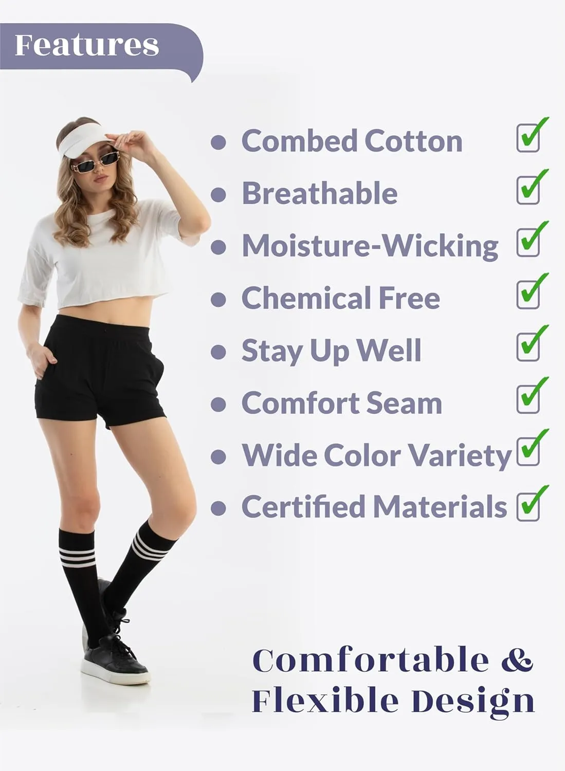 Hugh Ugoli Women Cotton Knee High Socks, Comfort Seam, Long Dress Socks, Soft, Lightweight, Size 5-8 & 8-11, 3 & 4 Pairs