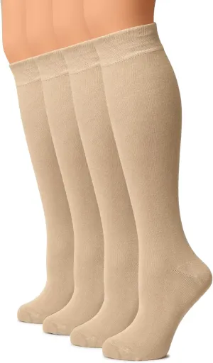 Hugh Ugoli Women Cotton Knee High Socks, Comfort Seam, Long Dress Socks, Soft, Lightweight, Size 5-8 & 8-11, 3 & 4 Pairs