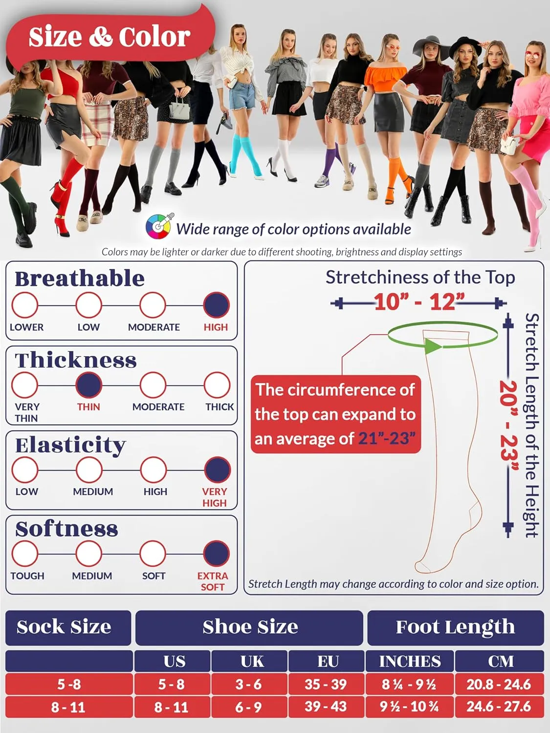 Hugh Ugoli Women's Bamboo Knee High Socks | Comfort Seam Long Dress Socks, Soft & Lightweight | Shoe Size 5-8/8-11, 4 Pairs