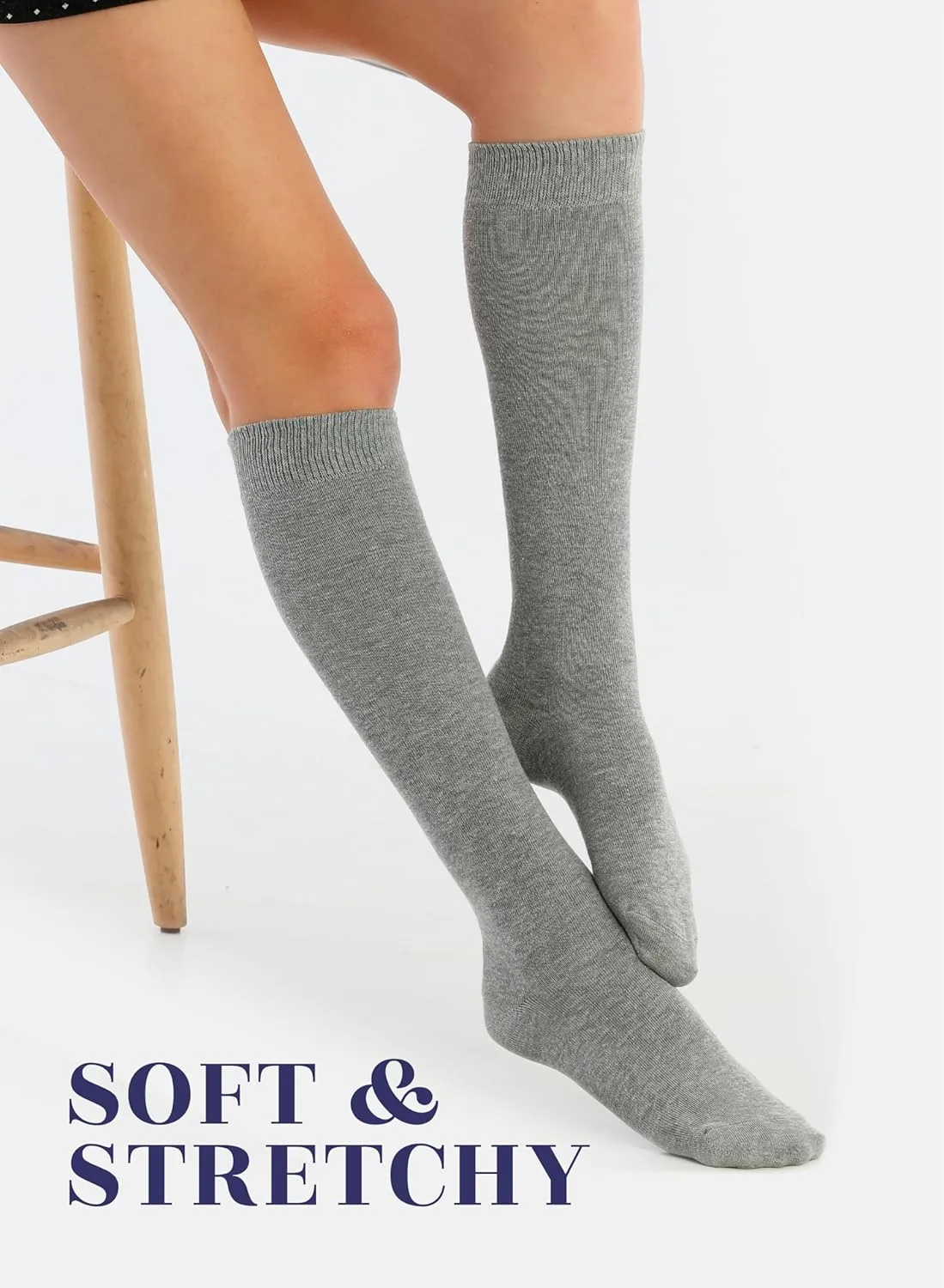 Hugh Ugoli Women's Bamboo Knee High Socks | Comfort Seam Long Dress Socks, Soft & Lightweight | Shoe Size 5-8/8-11, 4 Pairs