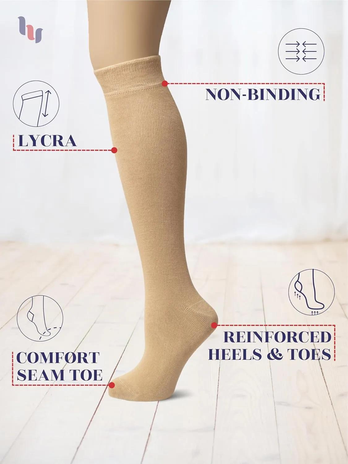 Hugh Ugoli Women's Bamboo Knee High Socks | Comfort Seam Long Dress Socks, Soft & Lightweight | Shoe Size 5-8/8-11, 4 Pairs