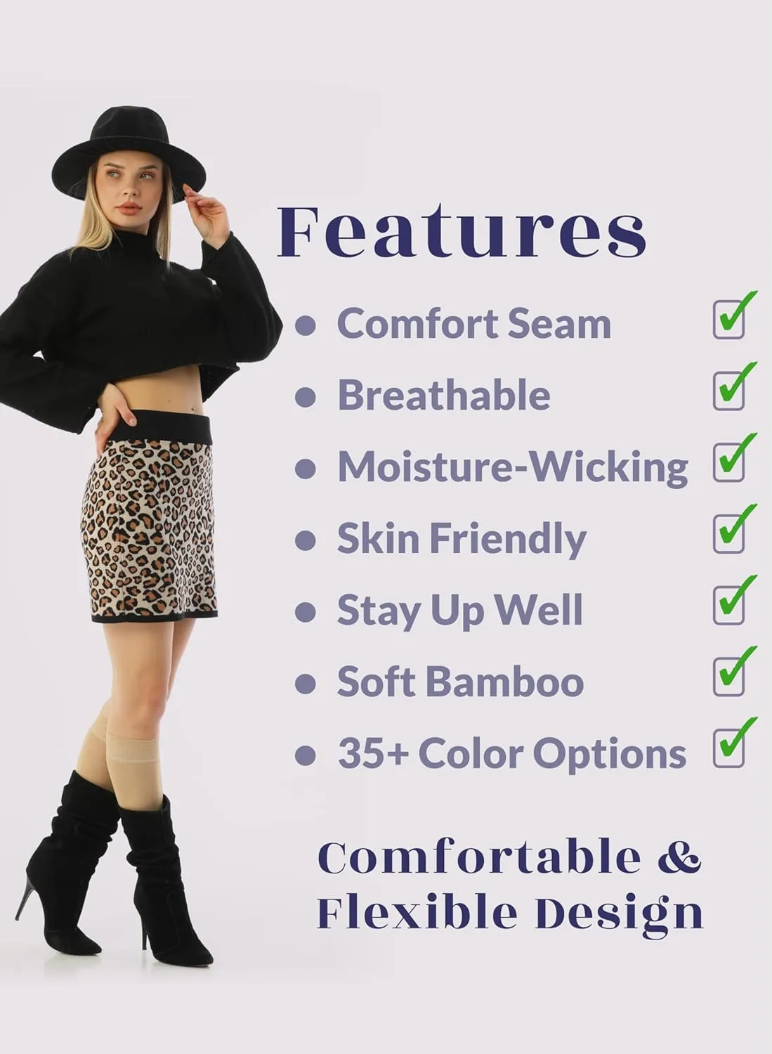 Hugh Ugoli Women's Bamboo Knee High Socks | Comfort Seam Long Dress Socks, Soft & Lightweight | Shoe Size 5-8/8-11, 4 Pairs