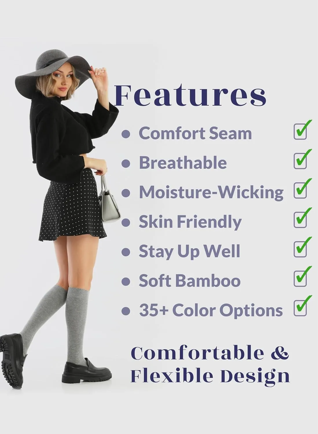 Hugh Ugoli Women's Bamboo Knee High Socks | Comfort Seam Long Dress Socks, Soft & Lightweight | Shoe Size 5-8/8-11, 4 Pairs