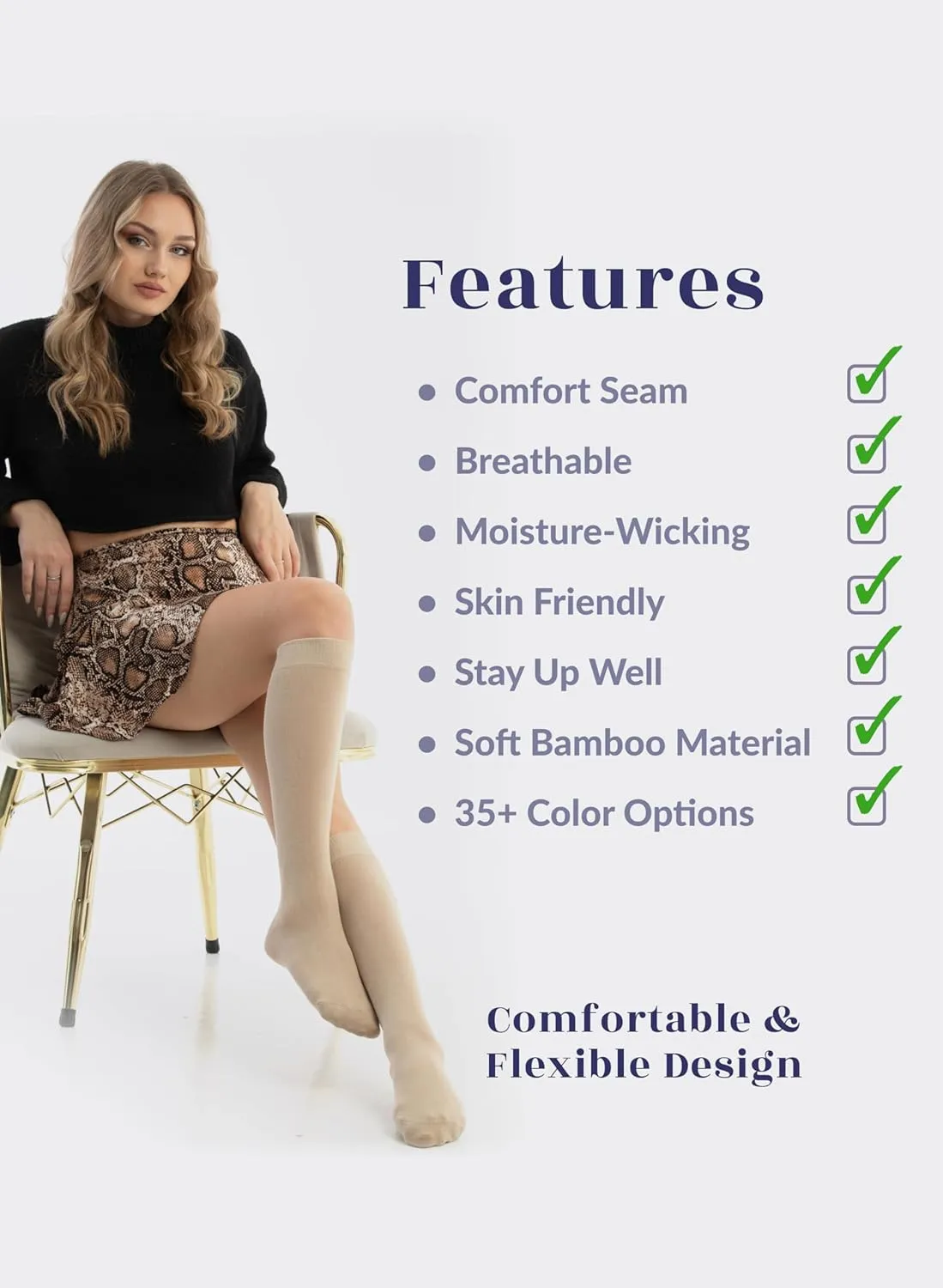 Hugh Ugoli Women's Bamboo Knee High Socks | Comfort Seam Long Dress Socks, Soft & Lightweight | Shoe Size 5-8/8-11, 4 Pairs