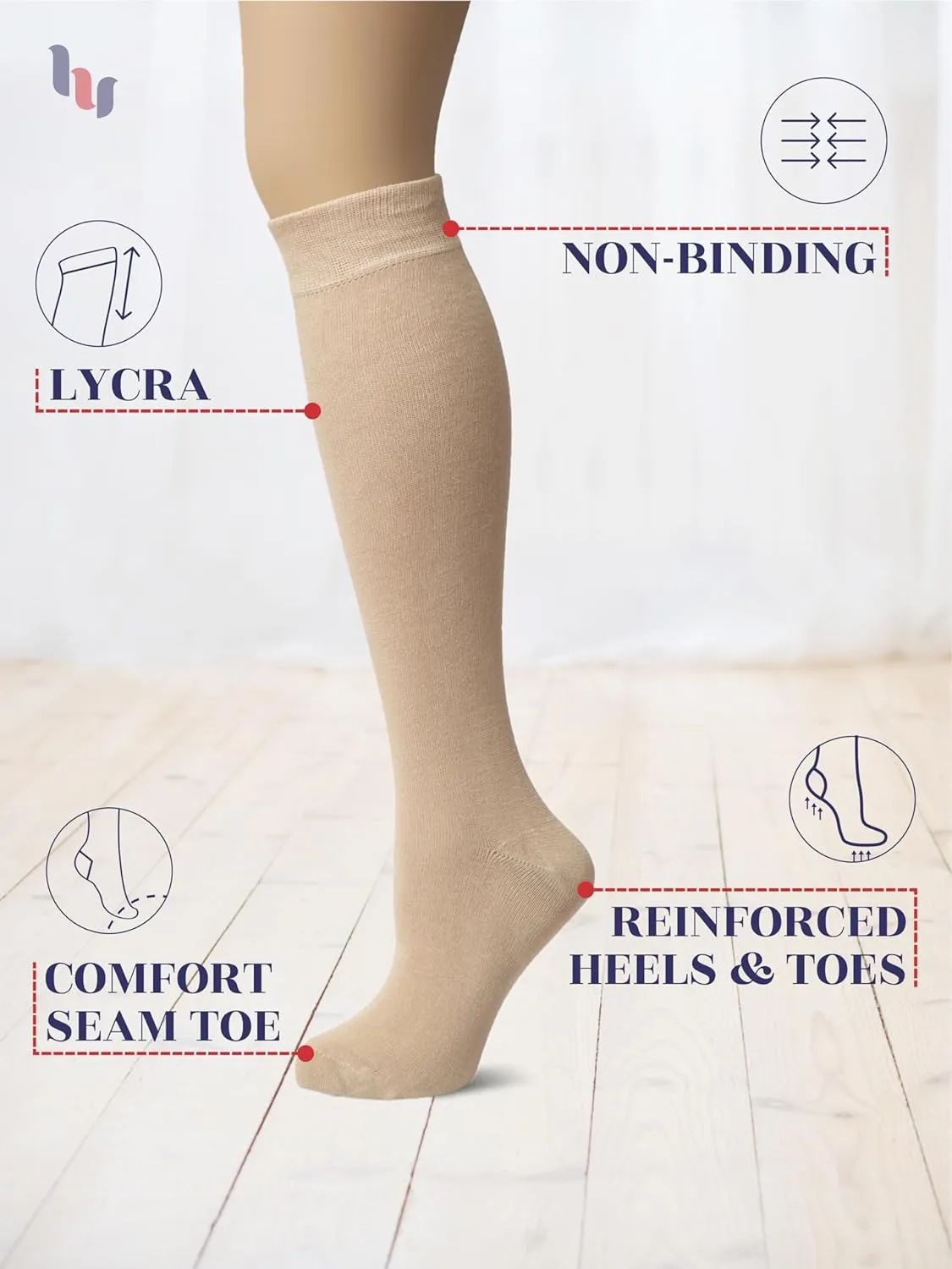 Hugh Ugoli Women's Bamboo Knee High Socks | Comfort Seam Long Dress Socks, Soft & Lightweight | Shoe Size 5-8/8-11, 4 Pairs