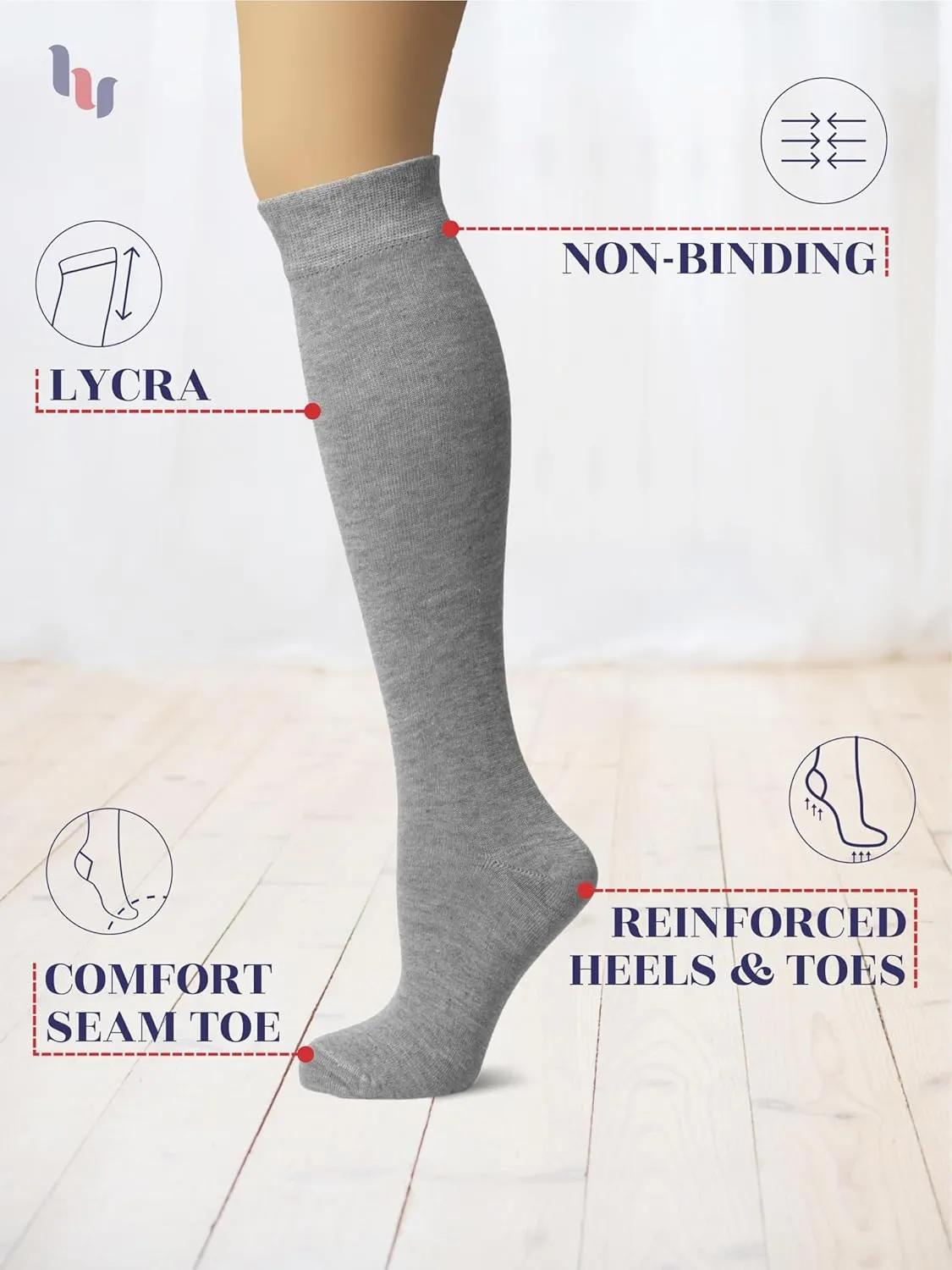 Hugh Ugoli Women's Bamboo Knee High Socks | Comfort Seam Long Dress Socks, Soft & Lightweight | Shoe Size 5-8/8-11, 4 Pairs