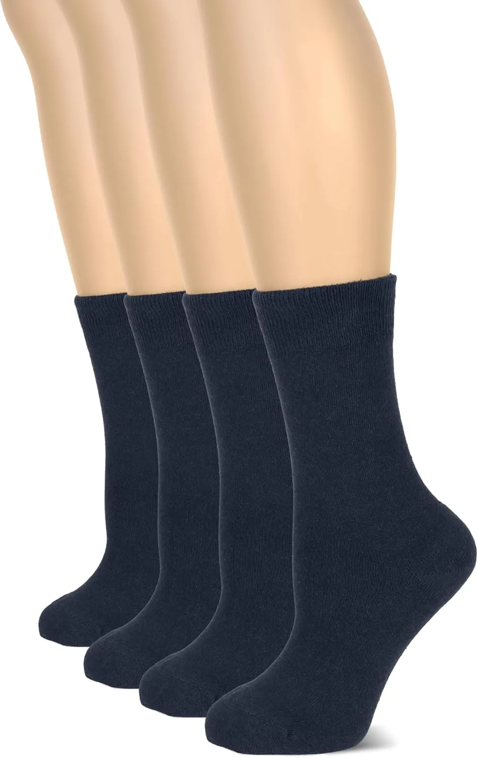 Hugh Ugoli Women's Cotton Crew Socks, Soft, Regular Fit, Plain Color Casual Socks for Trouser, Shoe Size 6 to 12, 4 Pairs