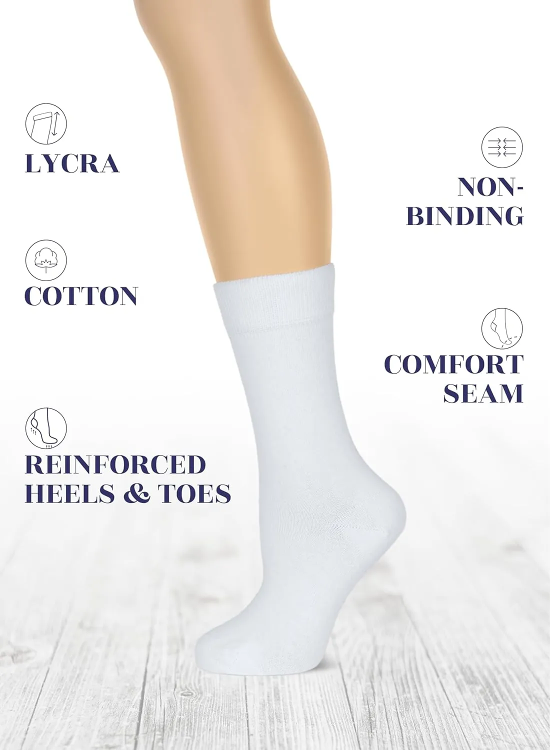 Hugh Ugoli Women's Cotton Crew Socks, Soft, Regular Fit, Plain Color Casual Socks for Trouser, Shoe Size 6 to 12, 4 Pairs