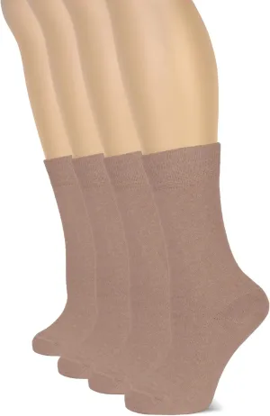 Hugh Ugoli Women's Cotton Crew Socks, Soft, Regular Fit, Plain Color Casual Socks for Trouser, Shoe Size 6 to 12, 4 Pairs