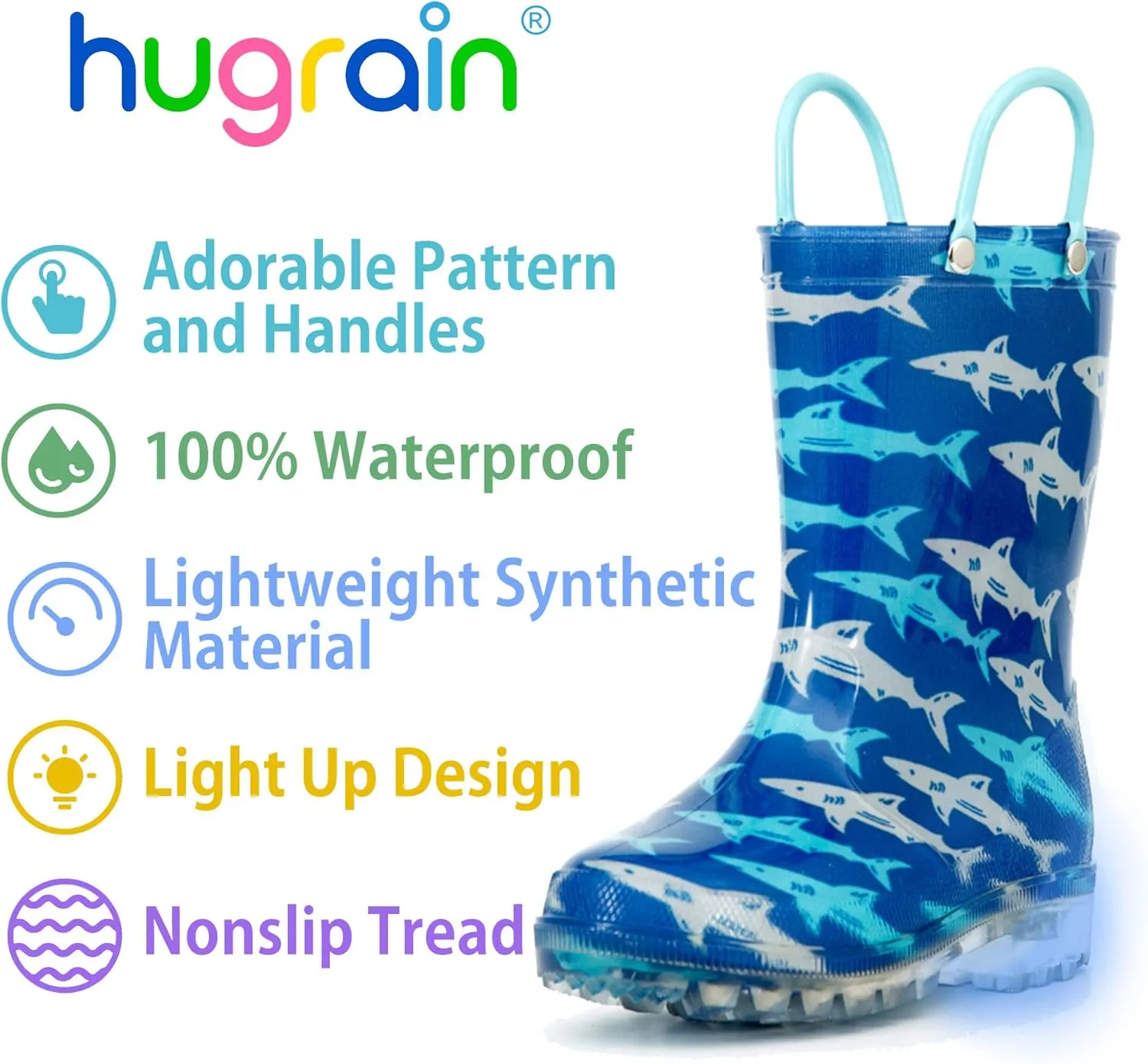 HugRain Light Up Rain Boots for Little Kids