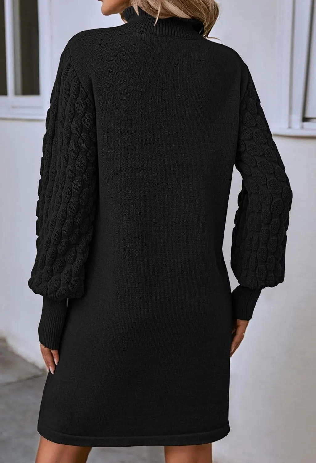 HUUSA Winter Dresses for Women 2024 Fall Puff Long Sleeve Sweaters Loose Mock Neck Outfits Sexy Mini Dress Going Out